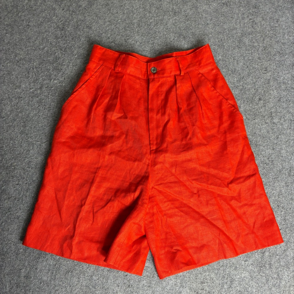 Classiques Entier Red Orange 100% Linen High Waisted Pleated Shorts Womens 6